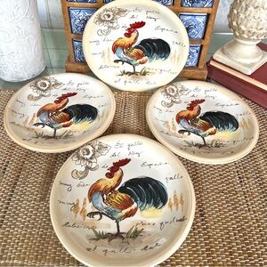 Le Chanticleer Maxcera Rooster/Sunflower 8” Plates, SET/4